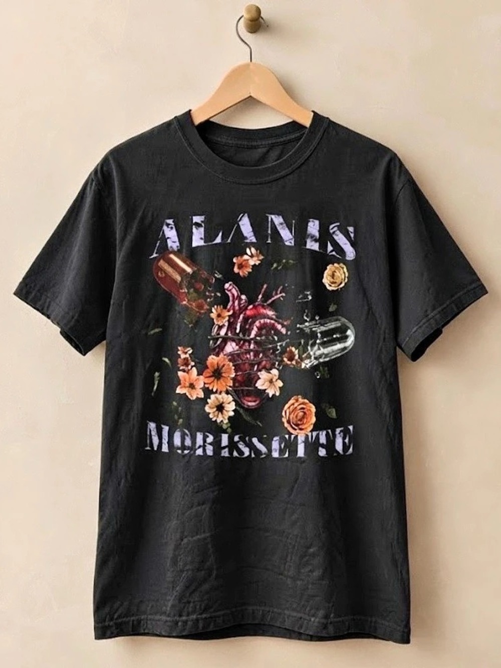 Alanis Morissette Heart Floral Pill Graphic Gildan T-Shirt